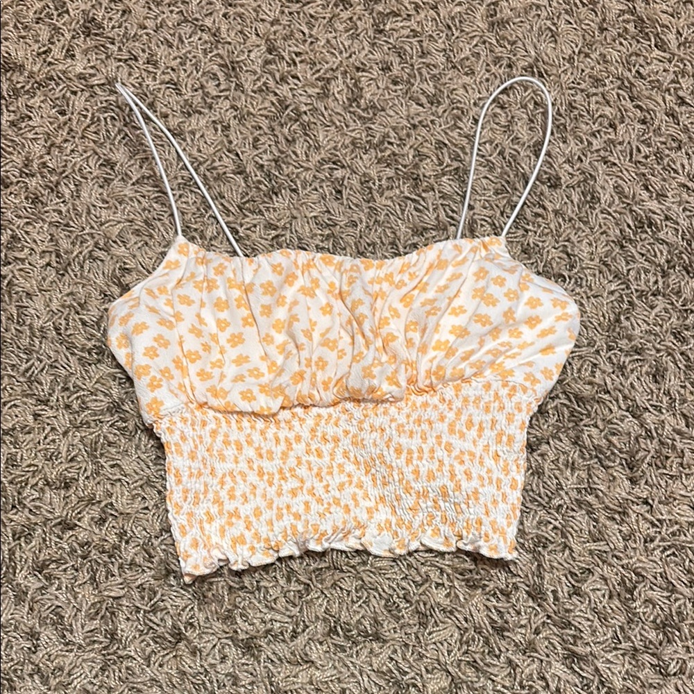 Floral Orange Smocked Crop Top